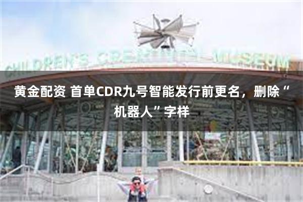 黄金配资 首单CDR九号智能发行前更名，删除“机器人”字样